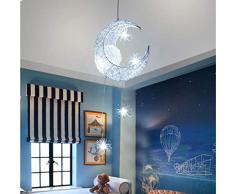 Winbang Lampade a sospensione a soffitto, a luna e stelle Lampade a sospensione a LED Lampade per bambini Lampade in alluminio per la decorazione domestica (Bianco freddo)
