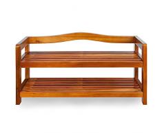 Deuba Panca Scarpiera Legno d´Acacia 2 Ripiani 42 x 74 x 26 cm caricabile Max 80kg Mobile Corridoio