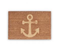 Relaxdays Zerbino Ingresso Casa, 40x60 cm, Tappeto “Ancora” Antiscivolo in Fibra di Cocco, Indoor & Outdoor, Naturale