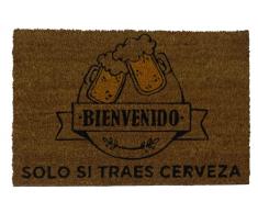KOKO DOORMATS Zerbino Ingresso casa | Tappeto ingresso casa divertenti SI TRAES CERVEZA in fibra di cocco e base tappeto antiscivolo da PVC | Zerbini per ingresso esterno con misure 40x60x1,5 cm.