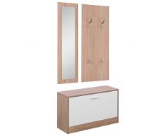 homcom Set 3 Pezzi Scarpiera Appendiabiti Specchio da Ingresso Camera da Letto in Legno