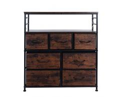 Wakects Cassettiera con 7 cassetti e scaffale, stile industriale, per corridoio, camera da letto, soggiorno, colore marrone vintage, 85 x 80 x 29,5 cm