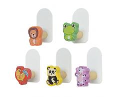 QIWEIS Ganci Adesivi Per Bambini Appendiabiti a Muro Attaccapanni da Parete per Bambini Appendiabiti in Legno Cartone Animato Ganci autoadesivi adesivo Gancio per la cameretta dei bambini 5 Pezzi
