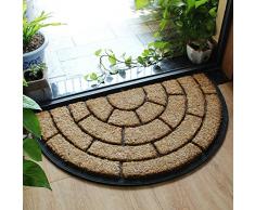 LIVEINU Zerbino Tappetino per Ingresso A Semicerchio in Cocco e Gomma Antiscivolo per Interni e Esterni 45x75cm Stile 4