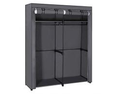 SONGMICS Armadio in Tessuto, Guardaroba Portatile con Barre di Sospensione, Appendiabiti, Pieghevole, Camera da Letto, Studio, Stabile, 140 x 43 x 174 cm, Grigio RYG02GY