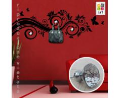Adesivo murale Appendiabiti Wall Art "Ricciolo farfalle con gioielli" - Misure 140x48 cm - Decorazione parete, adesivi per muro, carta da parati