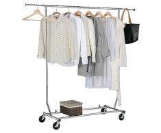 Yaheetech - Appendiabiti con ruote, in acciaio INOX, 130 x 56 x 165 cm, pieghevole max. Portata: 130 kg