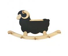 Appendiabiti da Parete con Mensola per Fiori Attaccapanni Appendino a Muro Fatto a Mano in Legno per Cappello Sciarpa Giacca Borsa Design Pecora Agnello Gancio per Vestiti con Ripiano per Vaso di Fiori (Nero)