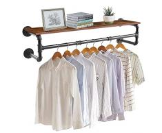 unho Tubo Appendiabiti Industriale, Barra Appendiabiti da muro Con Ripiano Superiore Bastone Appendiabiti da muro Asta Tubo Armadio Appendiabiti Metallo Staccabile Ingresso Cucina Balcone 104x22x25cm