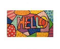 Baroni Home Zerbino da Esterno Ingresso Casa in Cocco Dipinto a Mano in Stile Siciliano 70x40 cm Facile da Pulire e Super Resistente, HELLO