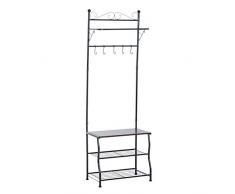 homcom Stand Appendiabiti Attaccapanni per Ingresso Scarpiera a 2 Ripiani 5 Ganci Metallo 60 × 35 × 175cm Nero