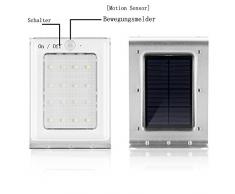 Illuminazione Giardino Solare con Sensore di Movimento GRDE® 160lM Lampade da Parete per Esterno,Lampada Wireless ad Energia Solare 16 LED con Lunga Vita per Cortile/ Parete / Giardino / Cortile / Scale / Muro, con Funzione di Dusk to Dawn Dark.