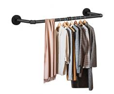 Yawinhe Appendiabiti per Tubo Industriale, Barra Appendiabiti da Parete a Tubo 80cm, Asta Appendiabiti appesa a Parete retrò Staccabile a Parete in Metallo, per lavanderia, Nero, 1-Pack,YMG002A-1