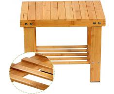 Yoassi Sgabello/Sedia/Panca Scarpiera Multifunzionale in Bambù Naturale con Ripiano per Ingresso Soggiorno Bagno Casa Pesca Spiaggia Picnic Giardino per Bambini e Adulti 31 x 23,9 x 33,8 cm (Taglia L)