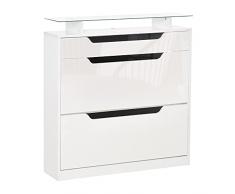 homcom Scarpiera Moderna, 2 Cassetti per 16 Scarpe con Mensola Regolabile e Ripiano in Vetro, 89x23x96cm, Bianco Lucido