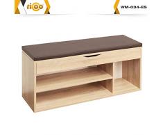 RICOO Armadio Scarpe WM034-ES-B Armadietto Scarpiera con Scaffale e scompartimenti panca sedile comodo per ingresso ripiano seduta cuscino cassapanca organizer portascarpe salvaspazio / in Rovere Sonoma