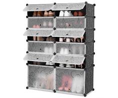 Homfa Scarpiera Armadio Guardaroba 12 Cubo Porta Scarpe, Mobiletto da Ingresso Fai da Te, Scaffale Organizzatore Nero Bianco 94 × 118.5 × 35 cm