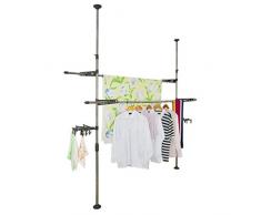 BAOYOUNI Appendiabiti Telescopico Porta Abiti Stendino in Metallo e Plastica Organizer per Guardaroba con 30 Clips, dal Pavimento al Soffitto, Larghezza e Altezza Regolabile 210-300 cm, Grigio