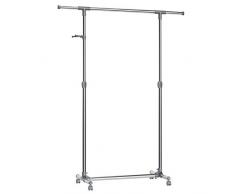 SONGMICS Appendiabiti con Attaccapanni con Gancini Porta Abiti in Acciaio a Rotelle con Ruote Altezza Larghezza Regolabile Stand Stender Grigio LLR01G