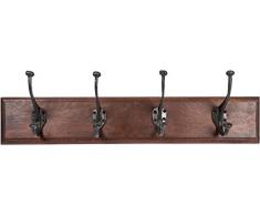 Biscottini Appendiabiti da Parete 60x12x16 cm | Attaccapanni da Muro in Legno Scuro | 4 Ganci Appendiabiti in Ferro | Appendiabiti Ingresso