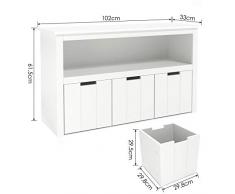 Homfa Mobile Porta Giocattoli in Legno 3 Cassetti con Ruote Armadietto Portaoggetti Mensola per Bambini Bianca 102 × 33 × 61,5cm