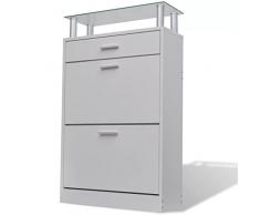 Luckyfu Scarpiera con Cassetto e Mensola Vetro Sopra in Legno Bianco scarpiere moderne portascarpe salvaspazio armadio portascarpe
