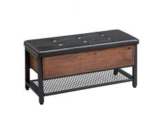VASAGLE Panca da Letto, Scarpiera con Sedile Imbottito e Portascarpe, Cassapanca Contenitore, Telaio Robusto in Acciaio, Stile Industriale, Portata 120 kg, Marrone Nocciola e Nero LSB047B03