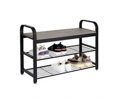 Meerveil Scarpiera retrò, scarpiera Design Industriale, Design a Forma di Legno e Struttura in Metallo per Ingresso e corridoio (Grigio)