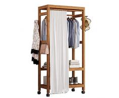QIANGU Appendiabiti Guardaroba in bambù con Tenda da Porta A Prova di Polvere con Rotazione A 360°Ruote Guardaroba Mobile Utilizzati in Corridoi Camere da Letto (Size : 60CM)