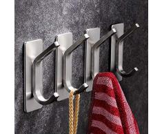YIGII Ganci Autoadesivo - Appendi Gancio SUS 304 Acciaio Inox Spazzolato Appendiabiti Adesivo per Bagno, Cucina e Oufficio 4 Pezzi (Argento)