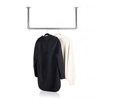 Appendiabiti in stile industriale, argento per soffitto, larghezza 50 cm x altezza 30 cm, asta appendiabiti per guardaroba, camera da letto, guardaroba, guardaroba, guardaroba