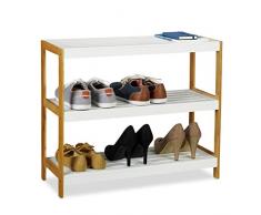 Relaxdays Scarpiera con 3 Ripiani, Robusto Portascarpe, Scaffale per Scarpe, Legno MDF, Bianco/Marrone, 58,5 x 70 x 26 cm