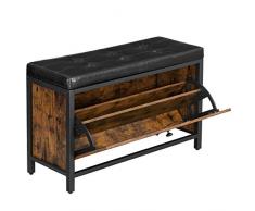 VASAGLE Panca Scarpiera, Panchina Imbottita con Cassetto e 2 Ripiani per 6 Paia di Scarpe, Struttura di Acciaio, Industriale, Marrone Vintage e Nero LSB049B01