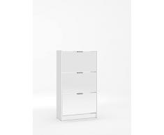 Scarpiera bianca 3 ante a specchio e doppia profondità, 67x28x119 cm