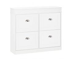 homcom Scarpiera Salvaspazio in Legno 4 Cassetti a Ribalta con Mensola Regolabile per 32 Scarpe, 98x24x83cm, Bianco