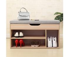 sogesfurniture Scarpiera Panca Scarpiera da Ingresso, Scarpe ripiano Cuscino cassapanca Organizer con 3 Scomparti Aperti e Un Cassetto, Portascarpe salvaspazio in Legno, BHEU-M018-GY