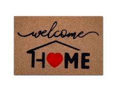 Brmeday Tappeto Ingresso con Design Welcome Home, Zerbino in Cocco Antibatterico, Zerbino Ingresso Esterno, Tappet per Porta Di Casa Lavabile Antiscivolo in Fibra Naturale, 40 x 60 x 1.2 CM
