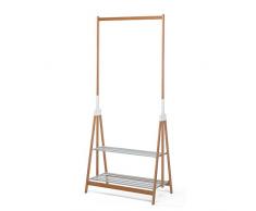 Foppapedretti Myhome Stand-Up Piantana Appendiabiti Pieghevole con Due Ripiani Porta Accessori in Alluminio, Noce