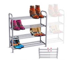 GEMITTO Scarpiera Scaffale 4 Strati Allungabile Shoe Organizer Rack Heavy Duty Scarpe Supporto Griglia con Rivestimento Verniciato Scarpiere Moderne Salvaspazio (60-106) x8.9 x24.2cm (Argento Grigio)