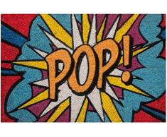 Baroni Home Zerbino da Esterno in Cocco con Base in PVC Dipinto a Mano Raffigurante Pop Art Smash 60X40X2 cm. Facile da Pulire e Ultraresistente