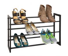 mDesign Scarpiera telescopica – Scarpiera estraibile fino a 78,7 cm in metallo con 3 livelli – Scaffale per scarpe salvaspazio – nero