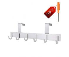 Vicloon Attaccapanni da Porta,Gancio da Porte, Alluminio Appendiabiti Gancio con 6 Ganci per Asciugamani, Cappelli, Cappotti, Compreso Un Cacciavite per Porte Spessore da 3.5cm a 4.5cm