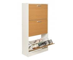 ts-ideen Scarpiera Salvaspazio da parete in Bianco stile moderno con tre scomparti ad anta basculante in Rovere.