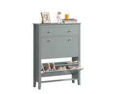 SoBuy Scarpiera con 2 ribalte Scarpiera con cassetto Scarpiera Scaffali portascarpe grigio 80x25X108cm FSR89-HG