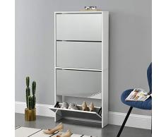 [en.casa] Scarpiera Salvaspazio con 4 Contenitori Ribaltabili 134 x 63 x 17 cm Portascarpe da Ingresso con Ante a Specchio - Bianca