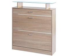 ts-ideen Scarpiera Salvaspazio 90x 104 cm in Rovere Sonoma stile moderno con due comparti ad anta basculante e mensola superiore in vetro