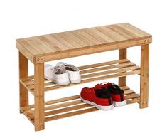 Scarpiera con Panca - in Legno di Bambù, 2 Ripiani, 70/28/45 cm, Max. 100kg, Salvaspazio - Portascarpe da Ingresso, Scaffale per Scarpe, Rastrelliera da Scarpe