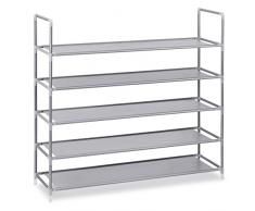 Mensole di stoccaggio per scaffali impilabili a 5 file Halter - Telaio in acciaio inossidabile con 25 paia di scarpe - 35,75 "x 11,125" x 34,25 "- Grigio