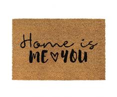 KasaStar Zerbino con Scritta Decorativa per Ingresso di Casa, Tappeto Marrone in Fibra di Cocco 40x60 cm, Design Moderno, per Interno, Esterno, Balcone e Giardino (Home is Me&You)