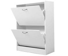 BAKAJI Scarpiera Portascarpe Salvaspazio Slim in Legno Melaminico con 2 Ante a Ribalta E Doppia Profondita Dimensioni 60x24x83,5cm (Bianco)